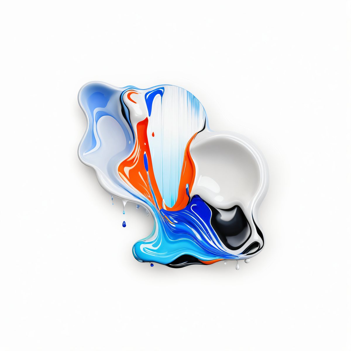 Una forma vertida en blanco y azul con un núcleo naranja que baja en regueros