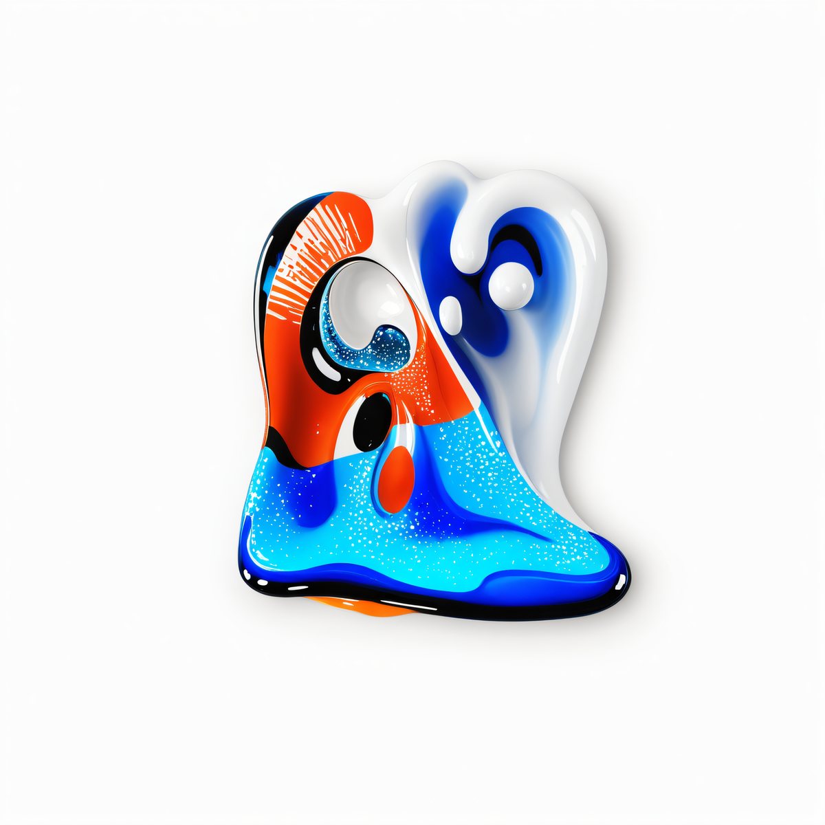 Una masa con forma de bota en naranja y azul, con el contorno del zapato aguantando mientras su superficie se escurre